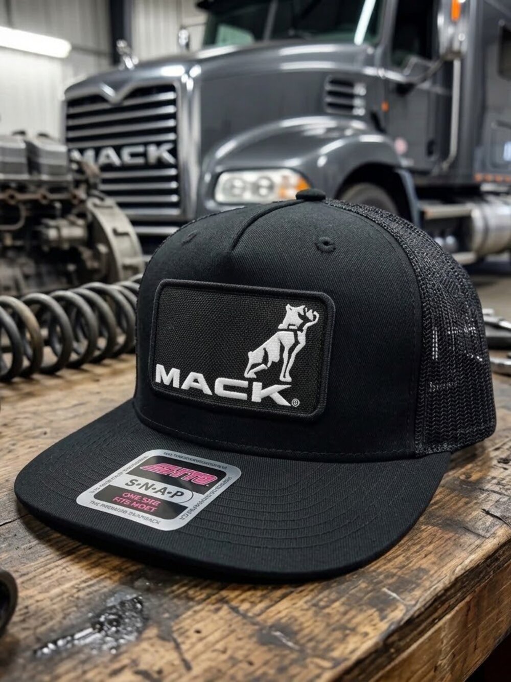 Bulldog Diesel Semi Truck Patch Blackout OTTO Flat Bill Snapback Hat New USA 80s